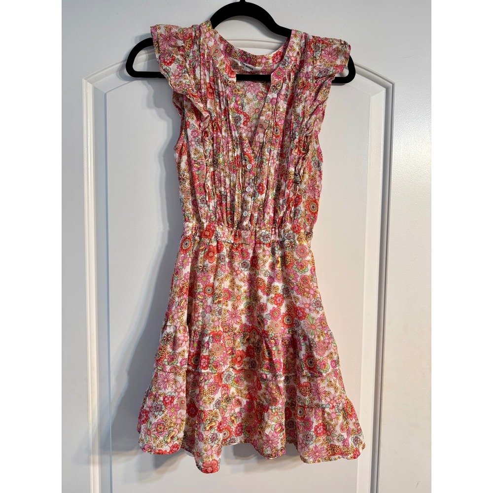 Steve Madden Floral Mini Dress Small Pink Ruffle Tiered Boho Cottagecore Retro